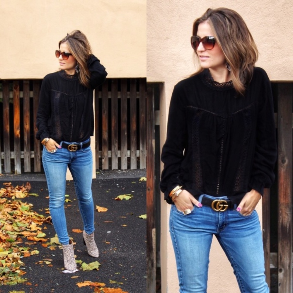 Nadia Rima Mock Lace Black Top